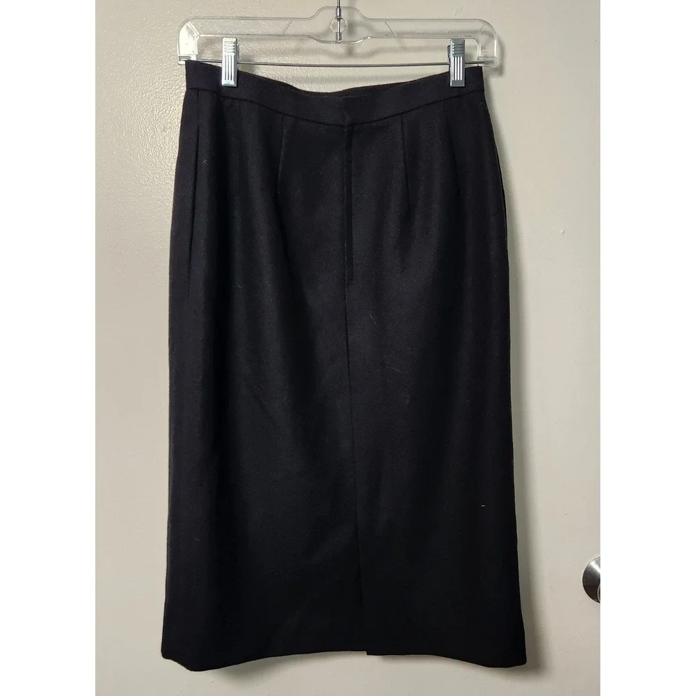 Vintage Women's Black‎ Sz 8 Sm Wool Pencil Skirt Pleated Knee Length Lined Slit